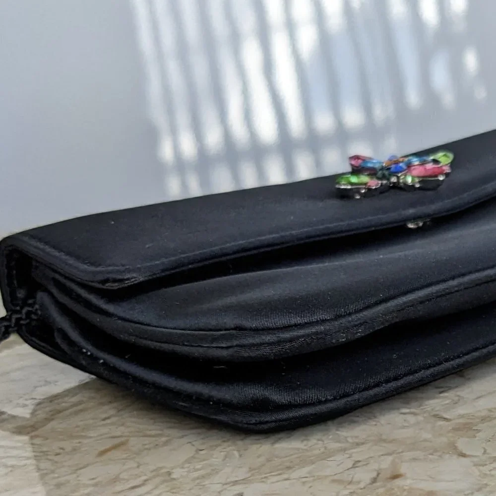 Evening Bag, Small Black Bag with Multi Colored Rhinestones